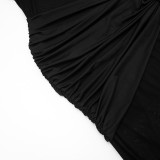 Winter Women's Solid Color Slim Sexy Off-Shoulder Patchwork Evening Dress