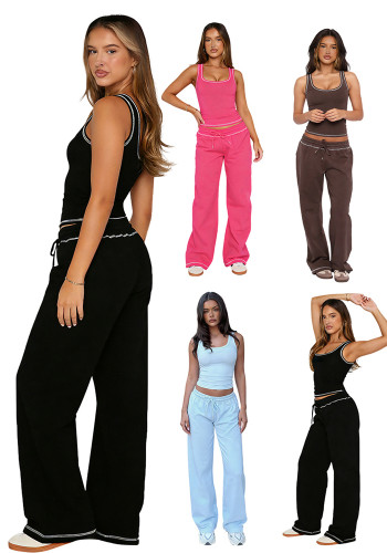 Women's Fashion Casual Vest & Wide-Leg Sports Pants Two-Piece Set