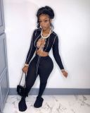 Fall/Winter Women's Sexy Cut-Out Lace-up Long-Sleeve Bell Bottom Two-Piece Pants Set