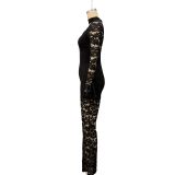 Fall Women's Fashion Sexy Cut-Out Lace Bell Sleeve Jumpsuit