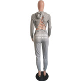Fall/Winter Women's Sexy Cut-Out Lace-Up Hoodie Pants Two-Piece Set