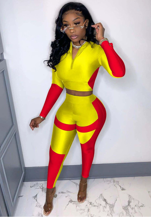 Women's Sexy Casual Colorblock Open-Waist Two-Piece Pants Set