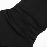 Spring Women's Solid Color Sexy Ruched Sleeveless Patchwork Mesh Slim Jumpsuit