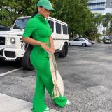 Fall Women's Solid Color Half-Sleeve Jacket & Wide-Leg Pants Two-Piece Set