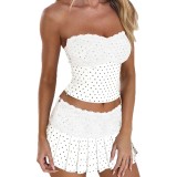 Women's Polka Dot Lace Trim Fitted Strapless Top & Mini Skirt Two-Piece Set