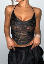 Women's Sexy Halter Neck Multi-Layer Fringe Crop Top Nightclub Party Wear