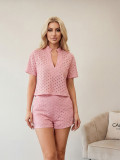 Women's Solid Color Cut-Out Short-Sleeve Top & Shorts Two-Piece Set