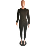 Fall/Winter Women's Sexy Cut-Out Lace-Up Hoodie Pants Two-Piece Set