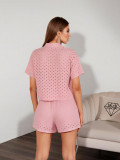 Women's Solid Color Cut-Out Short-Sleeve Top & Shorts Two-Piece Set