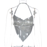 Spring Women's Solid Color Sexy Nightclub Halter Neck Low Back Tube Crop Top
