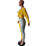 Fall/Winter Women's Patchwork Colorblock Slim Fit Casual Long-Sleeve Two-Piece Pants Set
