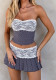 Women's Polka Dot Lace Trim Fitted Strapless Top & Mini Skirt Two-Piece Set