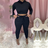 Fall/Winter Women's Sexy Cut-Out Lace-Up Hoodie Pants Two-Piece Set