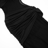 Winter Women's Solid Color Slim Sexy Off-Shoulder Patchwork Evening Dress