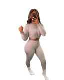 Fall/Winter Women's Tight-Fitting Solid Color Long-Sleeve Two-Piece Pants Set