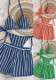 Women's Knitted Striped Square-Leg Shorts Bikini Three-Piece Swimsuit Set
