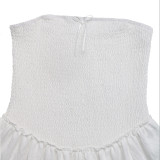 Women's Bow Strapless Off-Shoulder Ruched Slim Waist White Dress