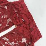 Fall Women's Fashion Sexy Cut-Out Lace Bell Sleeve Jumpsuit