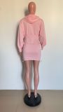 Fall/Winter Women's Fashion Lace-Up Solid Color Slim High-Waist Hooded Dress