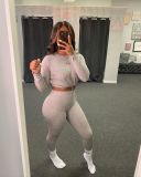 Fall/Winter Women's Tight-Fitting Solid Color Long-Sleeve Two-Piece Pants Set