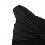 Winter Women's Solid Color Slim Sexy Off-Shoulder Patchwork Evening Dress