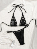 Women's Sexy Metal Ring Halter Neck Bikini Swimsuit Set