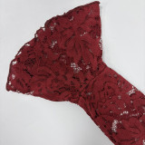 Fall Women's Fashion Sexy Cut-Out Lace Bell Sleeve Jumpsuit