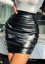 Women's Sexy Ruched High-Waist PU Leather Slim Waist Bodycon Skirt Women's Sexy Ruched High-Waist PU Leather Slim Waist Bodycon Skirt