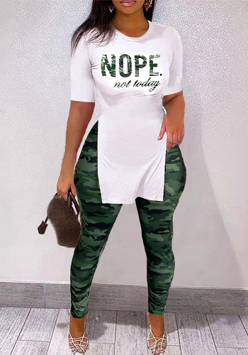 Women's Fashion Sexy Tight-Fitting Camouflage Casual Two-Piece Pants Set