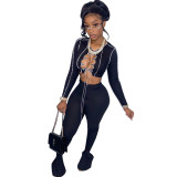 Fall/Winter Women's Sexy Cut-Out Lace-up Long-Sleeve Bell Bottom Two-Piece Pants Set