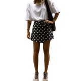 Women's Polka Dot Irregular Denim Mini Skirt