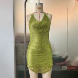 Women's Sexy Halter Neck Fringe Tie Low Back Cut-Out Party Bodycon Dress