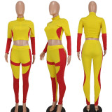 Women's Sexy Casual Colorblock Open-Waist Two-Piece Pants Set