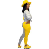 Fall/Winter Women's Patchwork Colorblock Slim Fit Casual Long-Sleeve Two-Piece Pants Set