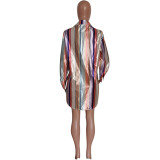 Women's Chic Pink Striped Mid-Waist Shirt Dress