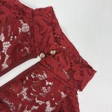 Fall Women's Fashion Sexy Cut-Out Lace Bell Sleeve Jumpsuit