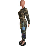 Women's Fashion Camouflage Print Zip-Up Cardigan & Cargo Pants Two-Piece Set