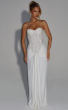 Women Sexy Lace-Up Sequined Beaded Strapless Herringbone Bodycon Dress