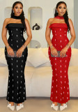 Women Elegant Strapless Beaded Ribbon Dress Two-Piece Set