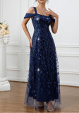 Women Strapless Mesh Patchwork Elegant Formal Party Maxi Dress