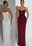 Women Sexy Lace-Up Sequined Beaded Strapless Herringbone Bodycon Dress