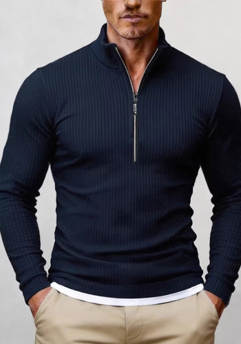 Men's Spring/Autumn Half-Zip Stand Collar Knitting Top