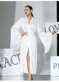 Women V-Neck Tie-Up Tassel Bell Bottom Sleeve Robe
