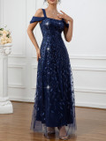 Women Strapless Mesh Patchwork Elegant Formal Party Maxi Dress