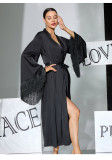 Women V-Neck Tie-Up Tassel Bell Bottom Sleeve Robe