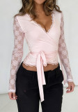 Women Sexy Summer See-Through Lace Long-Sleeve Top