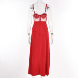 Women sequined see-through mesh patchwork dress