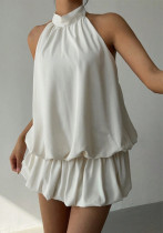 Women Summer Solid Sleeveless Backless Sexy Beach Holidays French Style Dress