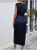 Women Elegant Sleeveless V-Neck Irregular Slit Dress