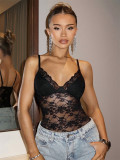 Women Summer Sexy Backless Strapless Lace Sleeveless Solid Bodysuit